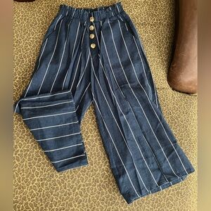 Cotton On blue and white striped high waisted linen trousers